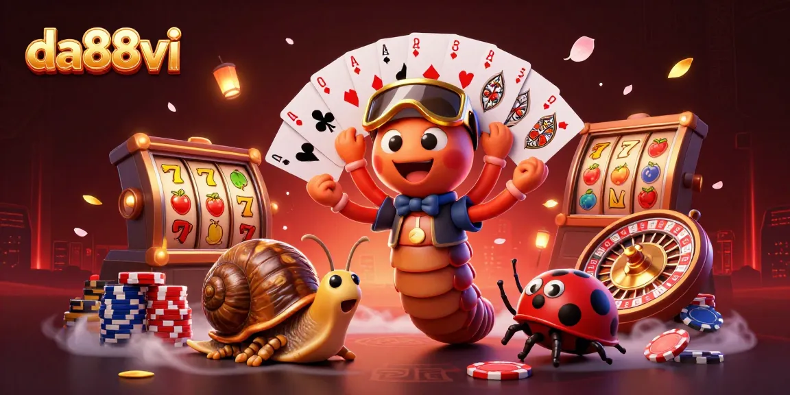 Experience vibrant gaming excitement with da88vi's dynamic 3D casino scene featuring lively characters and slots.