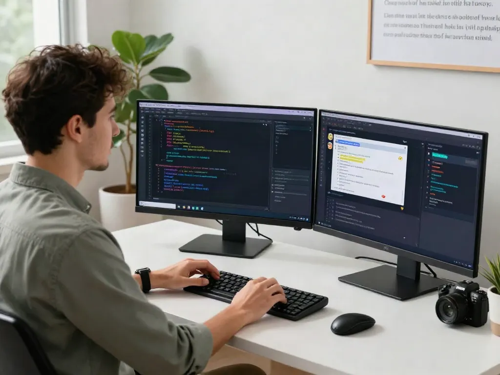 Engaging unfiltered AI chat scene in a modern tech workspace