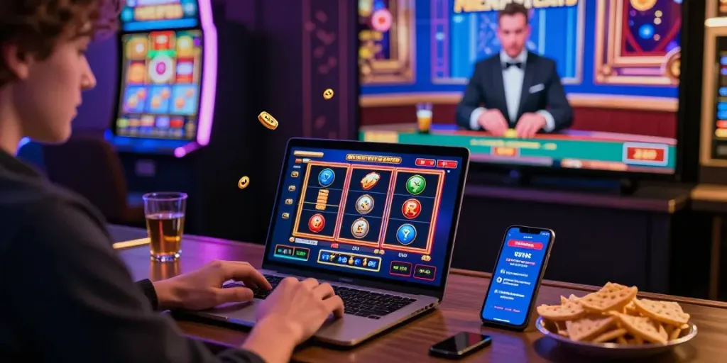 Joueur interactif sur https://studiobarw.com/ avec ambiance de casino moderne et jeux captivants.